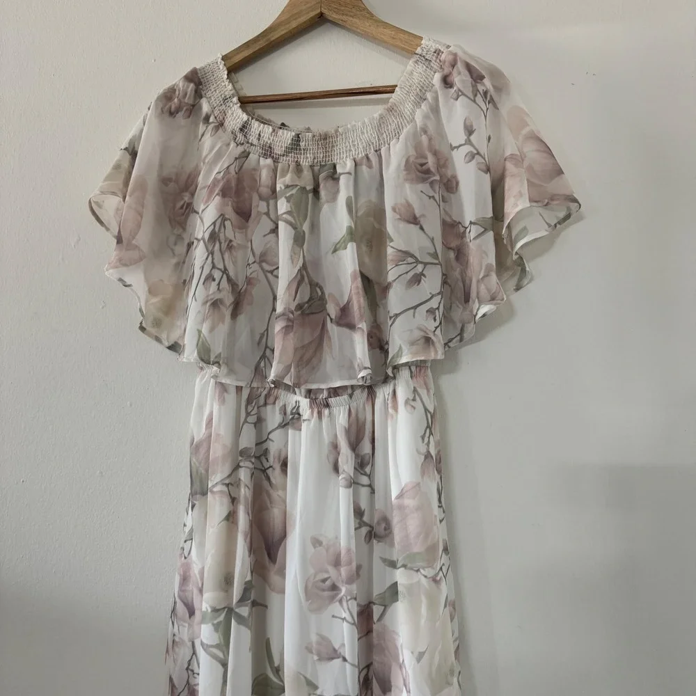 Show Me Your Mumu Floral Maxi Dress Large Off Shoulder Ruffle Garden Party Boho - Picture 2 of 8